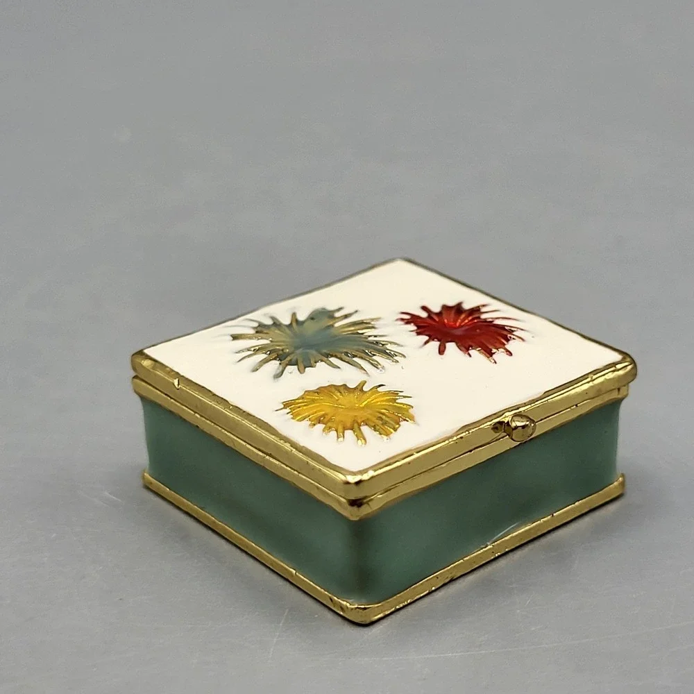 Work of Art Mini Trinket Box Enameled Hinged Magnetic Shelf Decor Multicolor